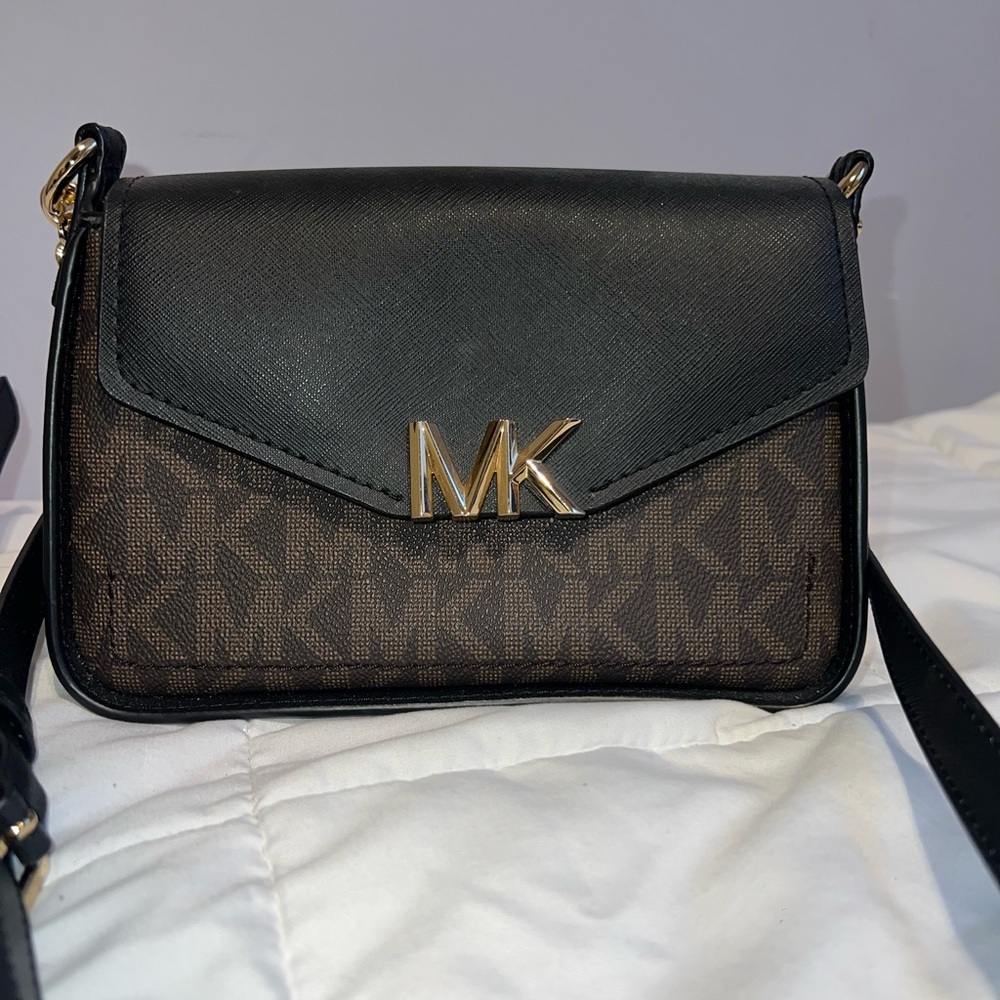 Michael Kors Black and Brown Logo Crossbody Bag